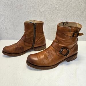 Frye Veronica Boots Womens 8.5 6" Shortie Harness Boots Tan Whiskey Leather Moto